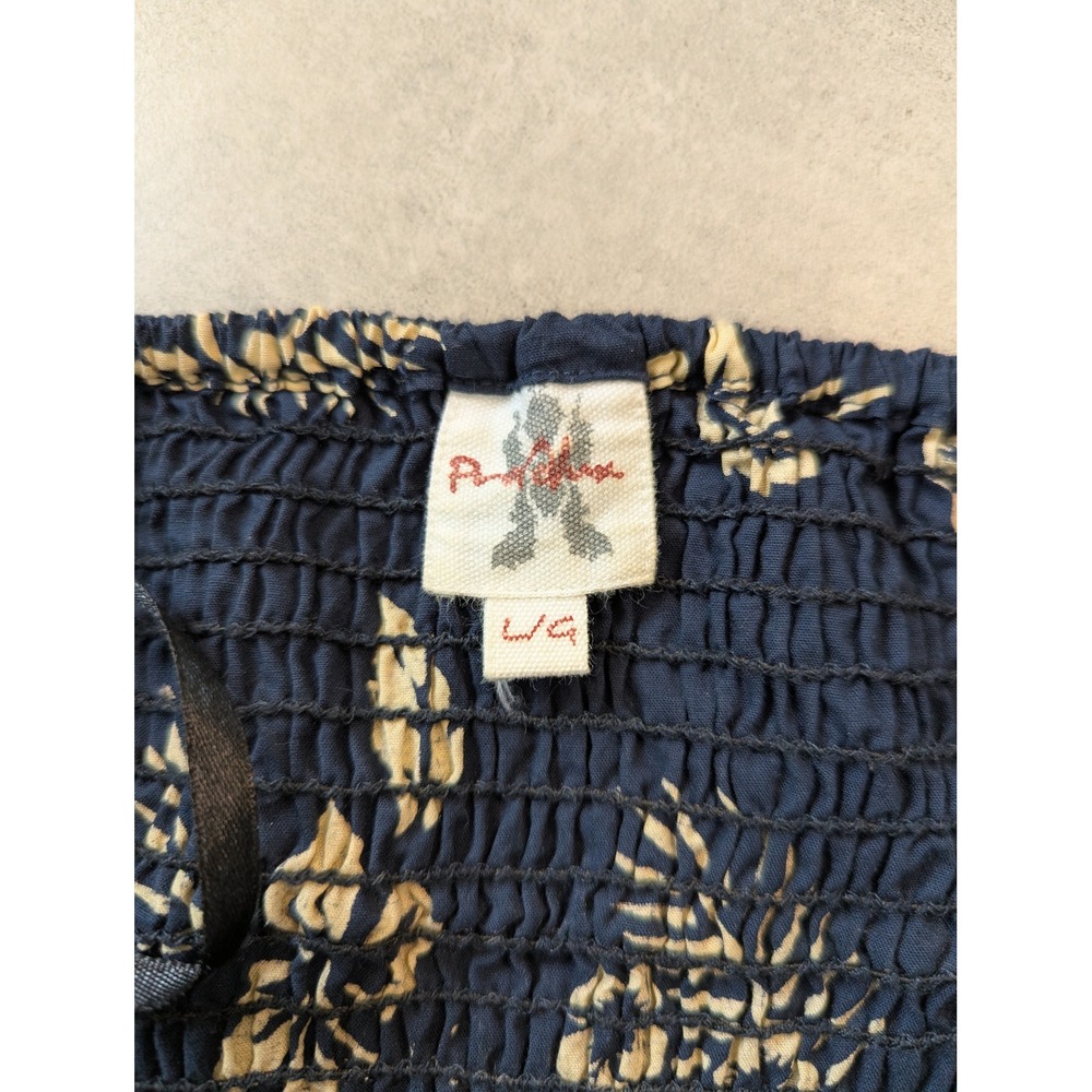 Navy Blue Tropical Hibiscus Floral Cotton Halter Midi Dress Large - Picture 2 of 10